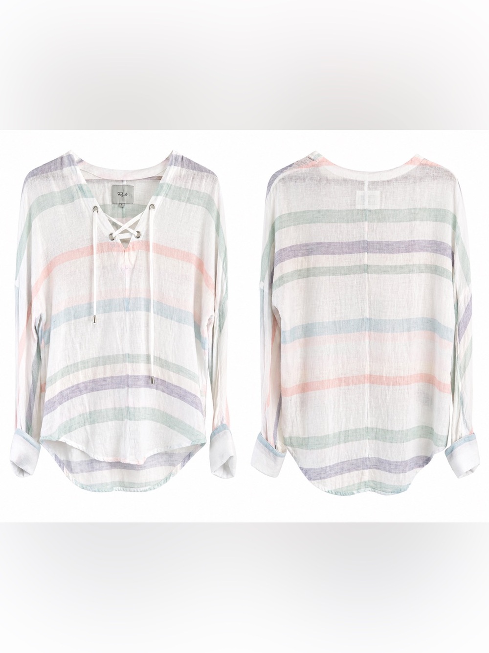 RAILS Pastel Striped Lace-Up Linen Blend Tunic Top Size S
